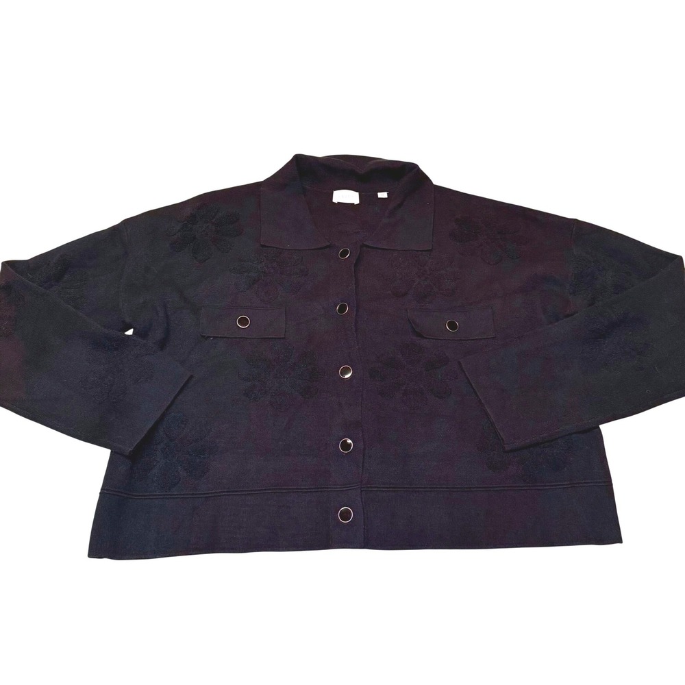 Cyrus Womens Black Floral Jacquard Button Front Cardigan Sweater Gold Buttons XL